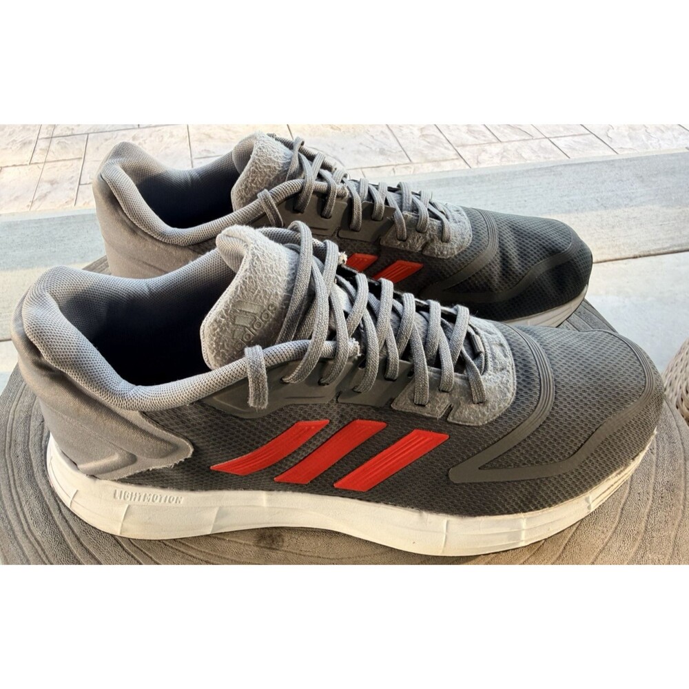Men Adidas Duramo 10 Gray Red Iron Running Shoes SZ 11.5